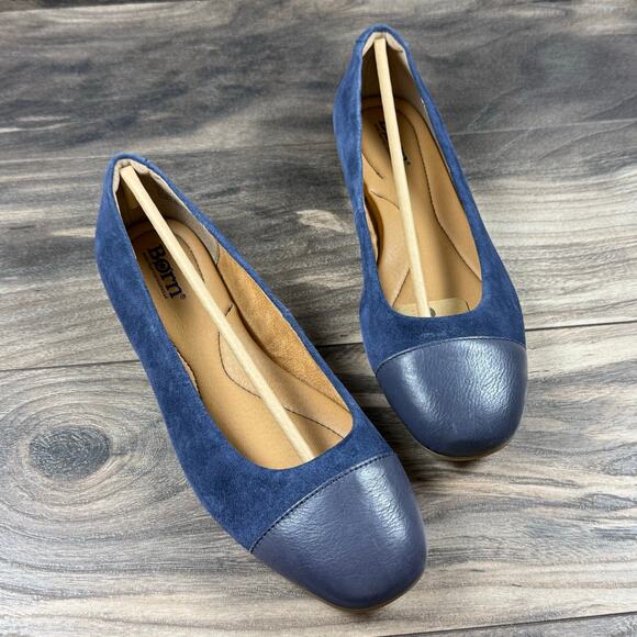 NIB Born 8M Batti Suede Mix Media Cap Toe Ballet Flats Navy - Picture 2 of 9
